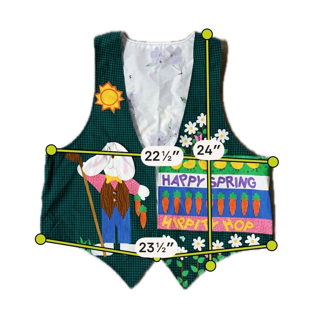 Handmade Vest Easter Bunny Rabbit Carrot Happy Spring Flower Kitschy Open Front - Picture 6 of 6